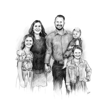 pencil sketch portrait of a family