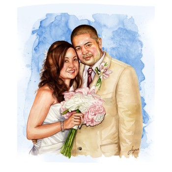 watercolor portrait art of a wedding couple