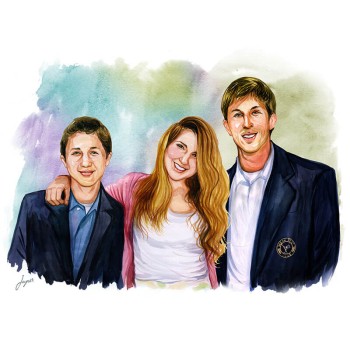 watercolor portrait of 3 teens