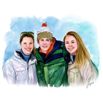 watercolor portrait painting of children in a family