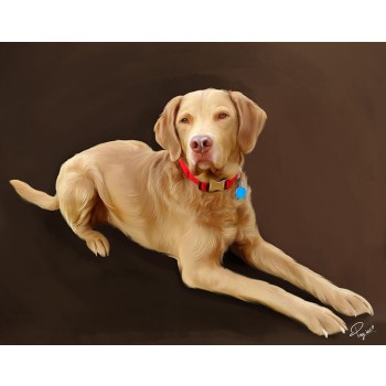 oil portrait art of a sitting dog