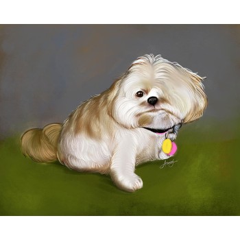 oil portrait of a sitting dog