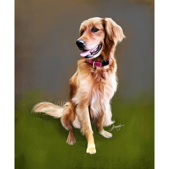 oil portrait art of a sitting dog