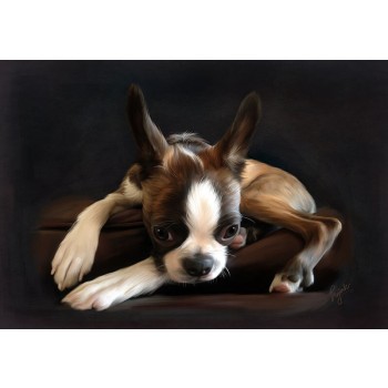 oil portrait of a dog laying down