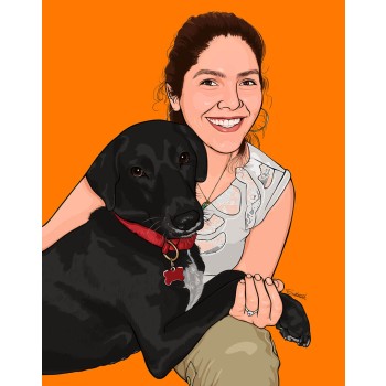 pop art of woman holding a dog's paw