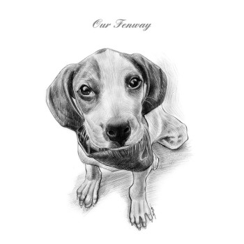 pencil sketch of a dog with text Our Fenway