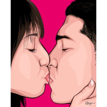 pop art portrait of a couple kissing