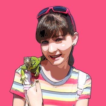 pop art portrait of a girl with lizard