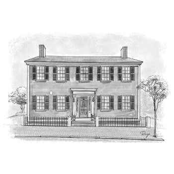 pen and ink black and white artwork gift of a house