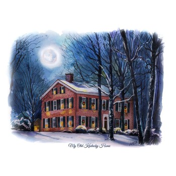 watercolor of house in moonlight with text My Old Kentucky Home