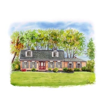 watercolor portrait of a brick house