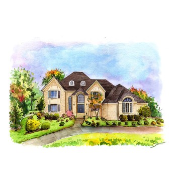 watercolor portrait of a large house