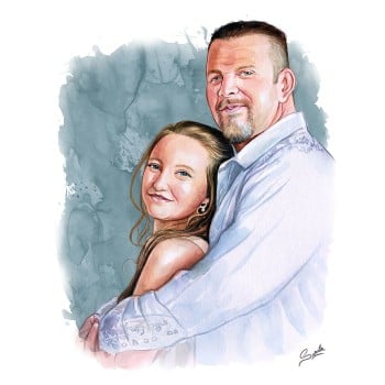 watercolor portrait of a father and daughter
